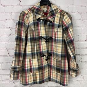 Vintage woman’s plaid toggle coat size medium black pink Fuscia Cottagecore